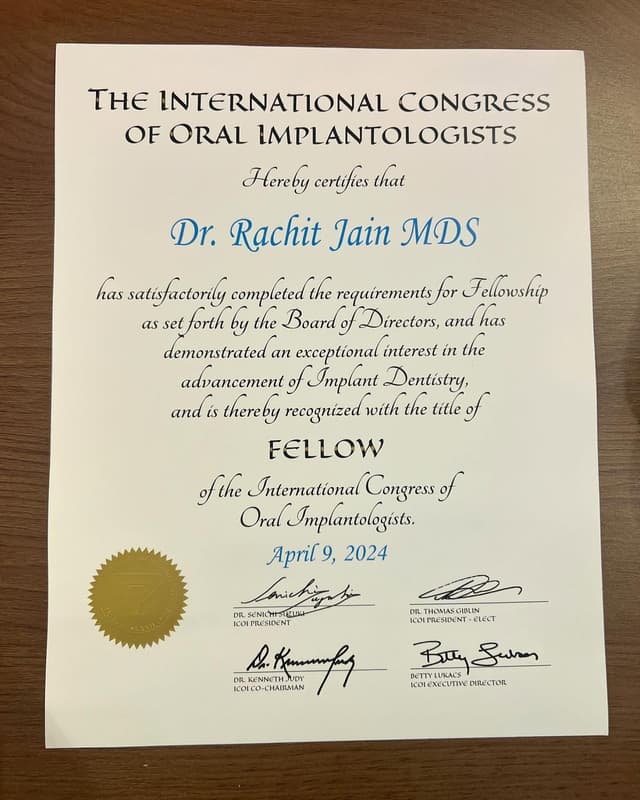 ICOI Fellowship Certificate - Dr. Rachit Jain